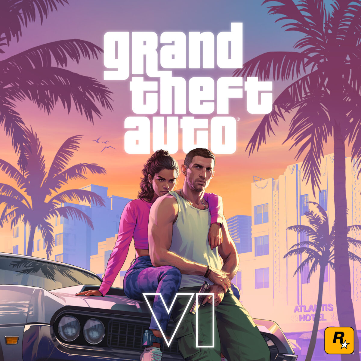 GTA 6 official poster featuring Jason and Lucia in Vice City by Rockstar Games