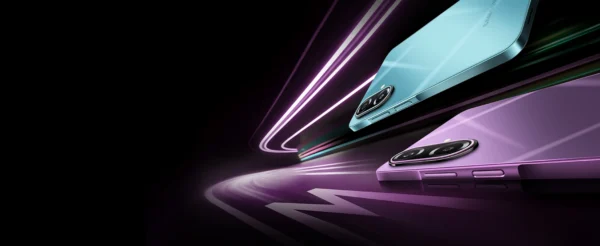 Samsung Galaxy M17e 5G design and camera module with sleek purple and blue colors